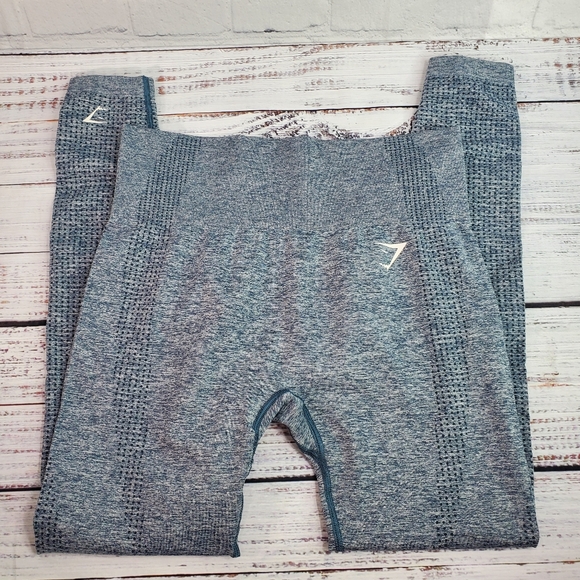 Gymshark Vital Seamless Leggings Women's Blue High Rise Stretch Compression - Picture 2 of 6